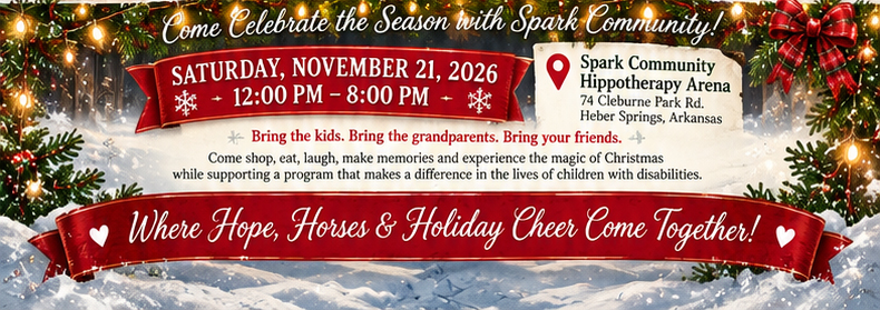 Snow, Christmas lights and evergreen branches surround text describing the time and location for the Jingle Bells and Horse Tails event.